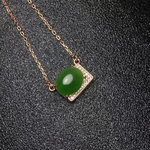 Natural green jasper Pendant necklace S925 silver Natural gemstone small necklace elegant square Pillow girl dance gift jewelery