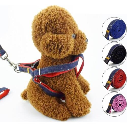 Durable Jean Dog Harness Adjustable Dog Accessories For Small Medium Large Denim Collier Chien Pitbull Dog Leash And Collar Set