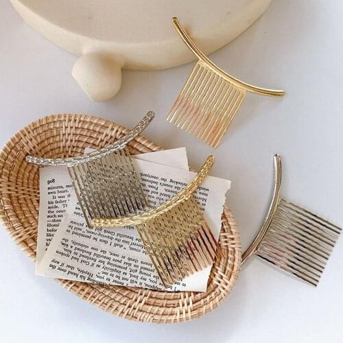 Gold Color Simple Geometric Hair Clips Metal Hair Comb Sweet Bangs Hairpin Antique Hair Accessories Women Wedding Hair Jewelry