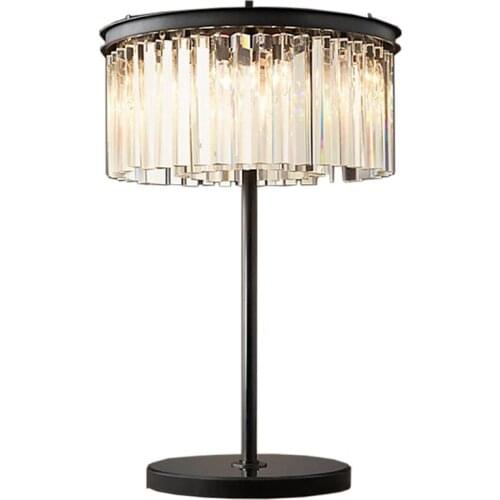 American Country Transparent Crystal Black Table Lamps Living Room Bedroom Bedside Decorated Iron Retro Table Lights Lighting