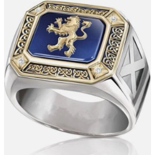 Punkboy Exquisite Hip Hop Personality Lion Two-tone Golden Silver Color Rings for Men Domineering Birthday