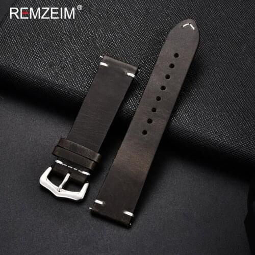 Retro Genuine Leather Strap Oil Wax Oily Discoloration Cowhide Leather Watchband 18 20 22 24mm High Quality Business Watch Band