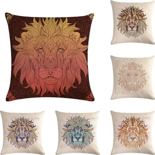 RUBYLOVE 45*45cm Colorful Linen Lion Head Flax Pillow Cover Sofa And Car Cushion Cover Home Decor