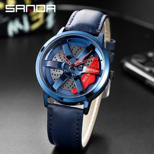 SANDA 2021 Brand Mens Wheel Dial Watch Custom Design Car Series Watch Leather Custom Unique Wheel Watch Relogio Masculino