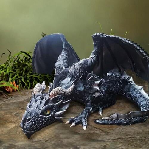 Big Squatting Dragon Sculpture Handmade Resin Ornament Realistic Dragon Statue Garden Home Decoration Outdoor Halloween Gift