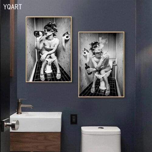Modern Bathroom Decoration Sexy Girl Sits In A Toilet Canvas Art Posters and Prints Wall Art Canvas Paintings Cuadro Pictures