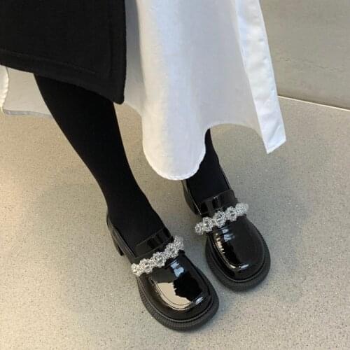 Patent leather mary jane shoes for women autumn spring platform ankle strap crystal pumps woman thick bottom lolita party shoes
