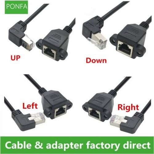 UP & Down & Left & Right Angled 90 Degree 8P8C FTP STP UTP Cat5 RJ45 with screw Lan Ethernet Network Extension Cable 1ft/30cm