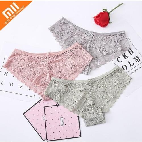 Xiaomi 3pcs Lace Panties Womens Sexy Underwear Woman Bow Breathable Female Transparent Briefs Low-rise Seamless Underpants