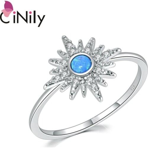 CiNily Silver Color Plated Fashion Jewelry Ring Sun Blue Fire Opal Zircon Women Jewelry Ring Gift Size 6-10 OJ9671