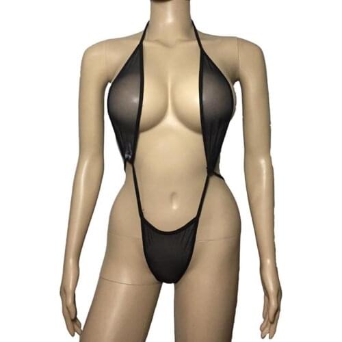Women Sexy See Through Mesh Bikini Lingerie Microkini One Piece Teddy G-String Back Underwear Nightwear