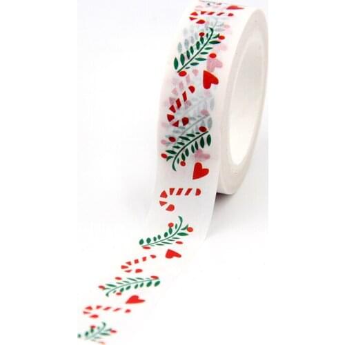 1PC 15mm*10m Kawaii Green Leaves with Red Heart Washi Tapes for Scrapbooking Stickers Adhesive Masking Tapes Stationery