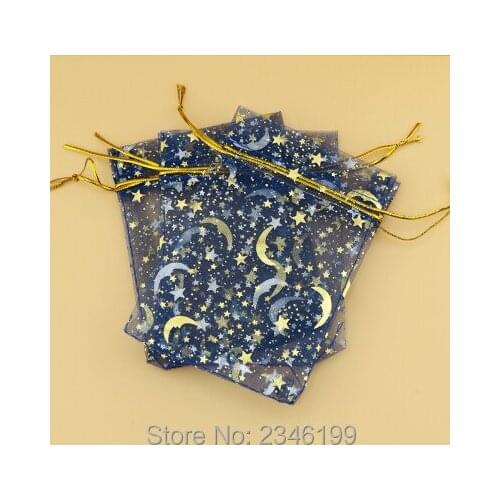 100pcs 9x12cm Colorful Organza Gift Bags With Bronzing Star Moon Pattern Candy Jewelry Pockets Christmas Sample Packing Bags