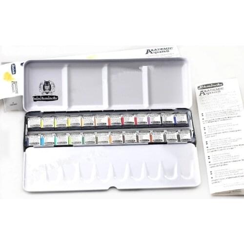2016 Schmincke 24 Artists solid water color half pans Water Color Paints Artist Watercolor Painting Pigment Set student supply