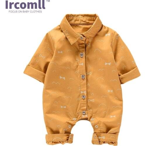 2019 Newborn Baby Rompers Long Sleeve body suit 100% Cotton Outfits Turn-down Collar Baby Boy Clothes Jumpsuit