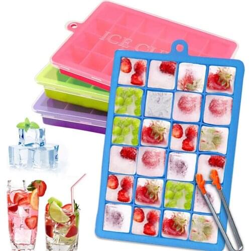 Food Grade Silicone Ice Cube Maker Mold with Lids 24 Grids Ice Cube Tray for Ice Cream Chocolate Whiskey Cocktail Fruit Wine Bar