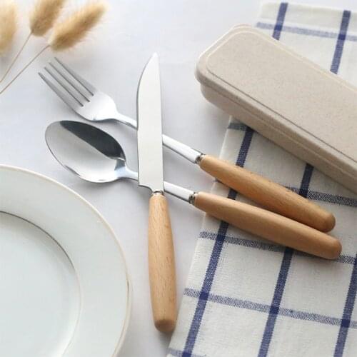 Wooden Handle Dinnerware Set Western Flatware Set Stainless Steel Steak Table Knife Fork Spoon Cutlery Set Kitchen Tableware Set