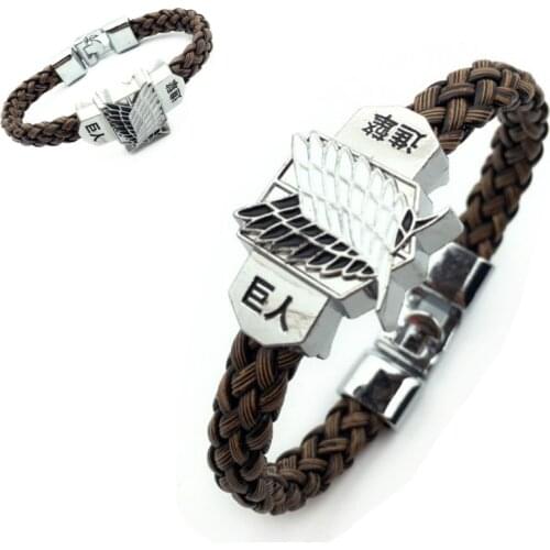 Anime Attack on Titan Charm Bracelet Shingeki No Kyojin Unisex Leather Bracelets Wristband Bangles Wristlet Cosplay Jewelry Gift