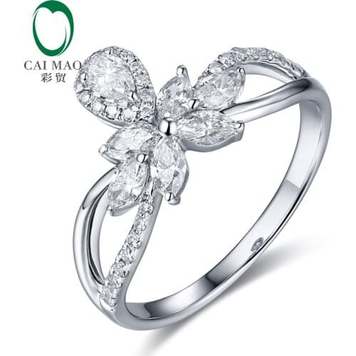 CaiMao 14KT/585 White Gold 0.72ct Natural Diamond Engagement Wedding Band Ring Jewelry
