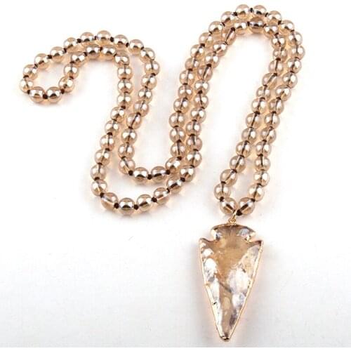 Free Shipping Fashion Bohemian Tribal Jewelry 8mm Glass Long Knotted Beads Glass Arrowhead Pendant Necklaces