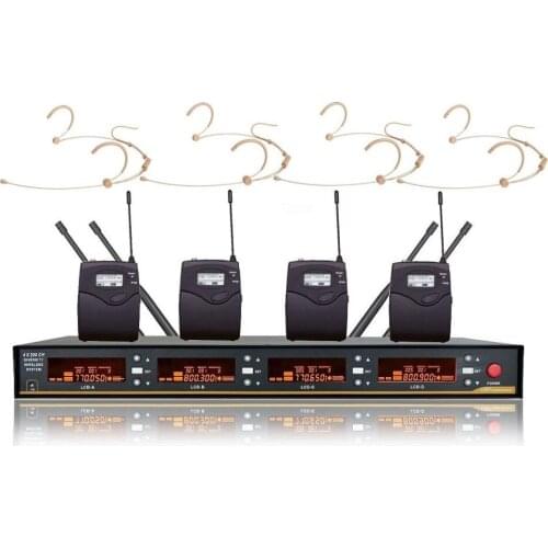 Bolymic 4 channels cordless microphone UHF Diversity Wireless headset microphones