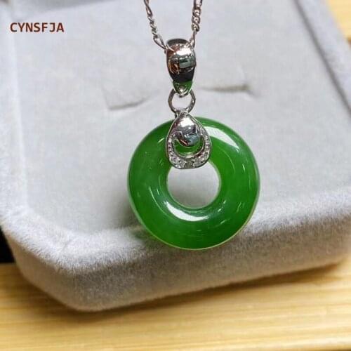 CYNSFJA Real Rare Certified Natural Hetian Jasper 925 Silver Lucky Amulets Peace Buckle Green Jade Pendant Necklace High Quality
