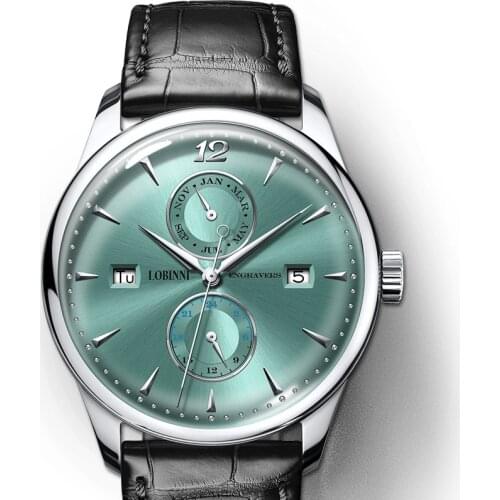 Top Brand Luxury LOBINNI Business Mens Watches Fashion Leather Automatic Watch Men Waterproof 50M Mechanical Wristwatch Male New