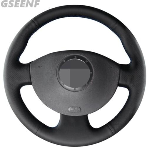 Car Steering Wheel Cover For Renault Kangoo 2008 Scenic 2 2009-2003 Megane 2 2008-2003 Black Hand-Stitched Genuine Leather