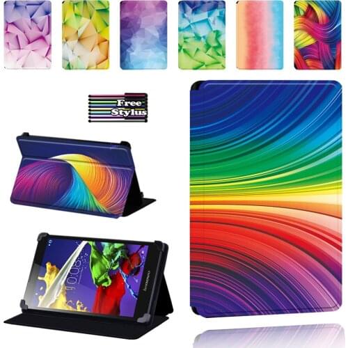 For Lenovo Tab 2 A7/A8/A10-70/Tab 3/Tab 4 PU Leather Tablet Foldable Dust-proof Protective Case Watercolor Pattern + Stylus