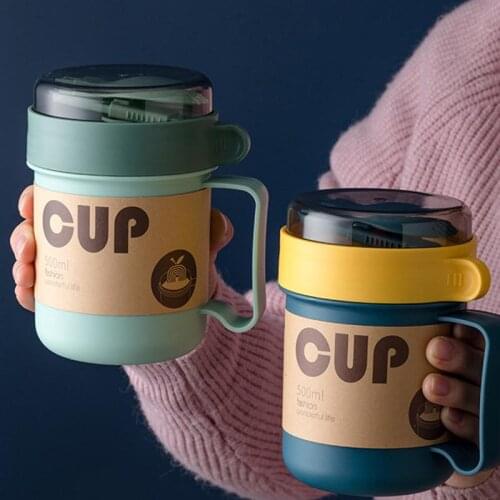 Oatmeal Cup Breakfast Cup Oatmeal Spoon Cup Microwave Portable Soup Cup Plastic Water Cup