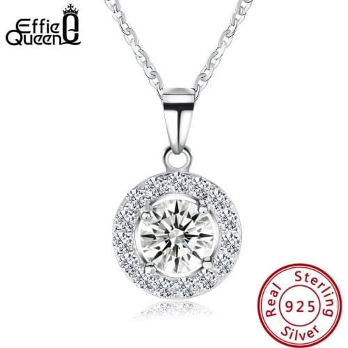 Effie Queen Luxury Crystal Round Pendants&Necklaces Genuine 925 Sterling Silver Necklace Gift for Women Classic Jewelry BN43