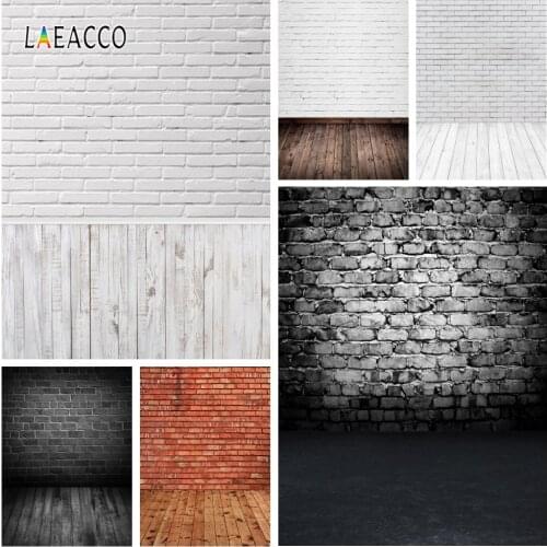 Grunge Old Dark White Brick Wall Wooden Floor Photo Background Pet Doll Baby Portrait Photo Backdrops Photocall For Photo Studio