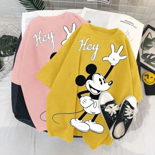 Disney Womens Short Sleeve T-shirt Mickey Cartoon Kawaii T-shirt Oversized Summer Women Harajuku Top