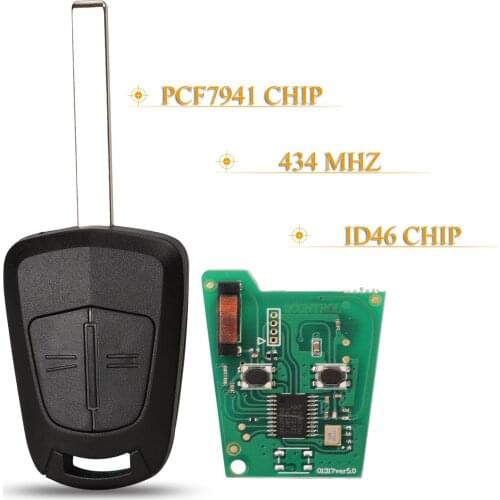 Kutery 2 Buttons Remote Car Key Fob 434Mhz ID46 PCF7941Chip For Opel Vauxhall Corsa D 2007-2012 Astra H 2004-2009