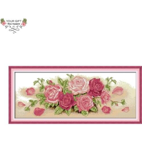 Joy Sunday H510(2) 14CT 11CT Counted and Stamped Home Decoration Pink Rose Cross Stitch kits