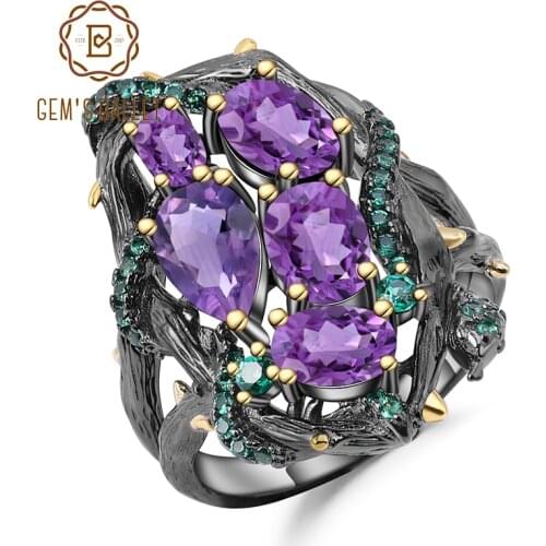 GEMS BALLET 3.23Ct Natural Amethyst Rings 925 Sterling Silver Handmade Hollow Element Ring for Women Bijoux Fine Jewelry