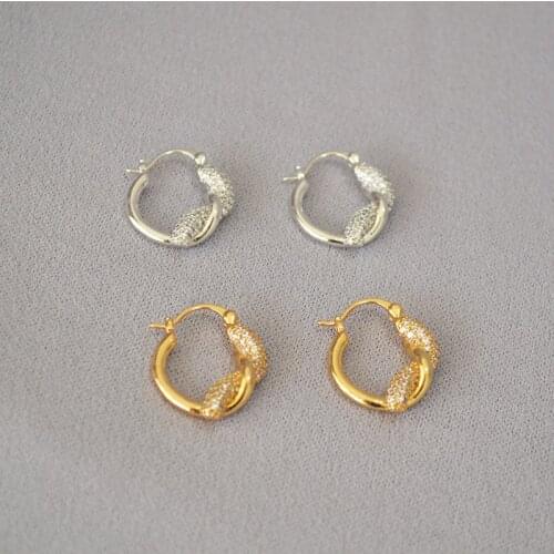 Korean design feeling brass full drill knot winding simple temperament earrings earrings