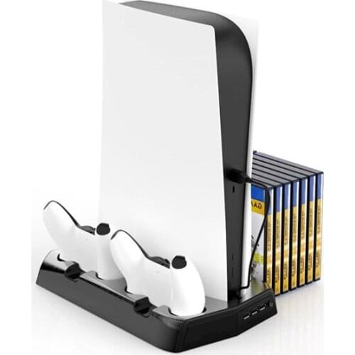 For PS5 DE/UHD Host Multi-function Charging Cooling Fan Base + Storage Tray Bracket PS5 Handle Base Charger