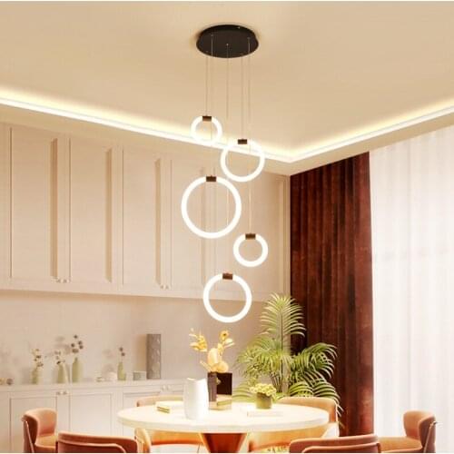 2020 New Multi-circle Acrylic pendant lamps for living room Hall Spiral Staircase Height Adjustable Hanging Lights Home Decor