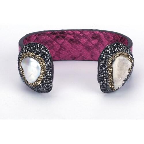 Trendy Snake Leather Rhinestone Shell Cuff Bangle for Women 6 Colors Popular Copper Jewelry High Quality Charm Bijoux
