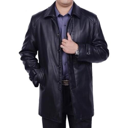 2019 Mens Winter New Plus Size Genuine Leather Jacket Men Long Business Casual Jackets Male Leather Clothes Trench Coat S-4XL