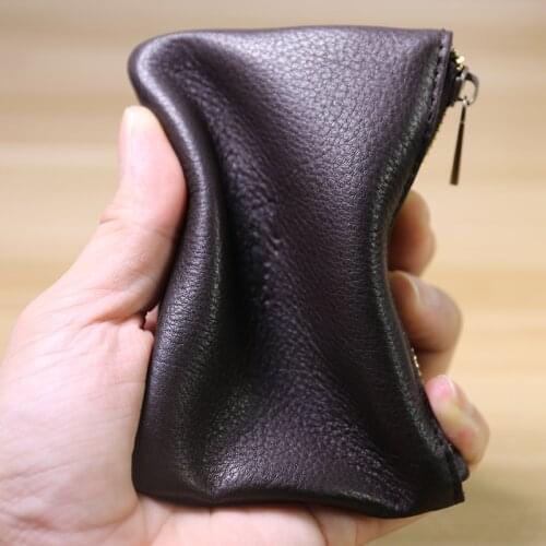 Mens leather zipper coin purse small wallet Japan and South Korea ultra-thin womens leather clutch small coin purse coin bag