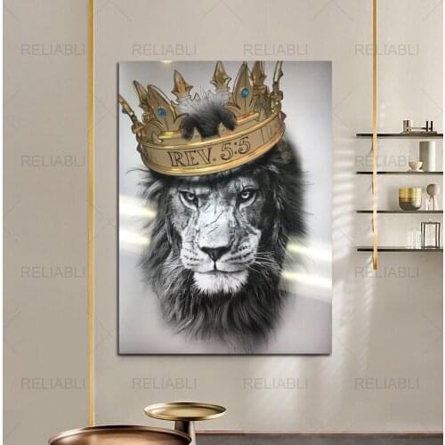 Wall Art Pictures A Lion With Crown HD Animal Cool Prints Poster Home Decor Canvas Paintings Modular No Frame For Living Room