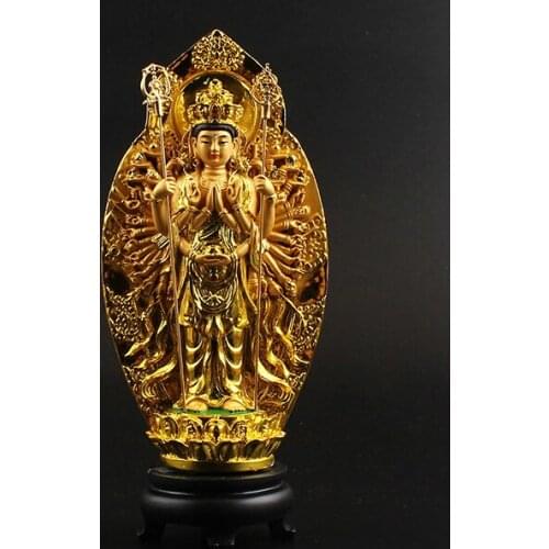 Wholesale Buddha supplies HOME Family efficacious protective-Talisman Bless Thousand-hand Bodhisattva gilding statue Decoration