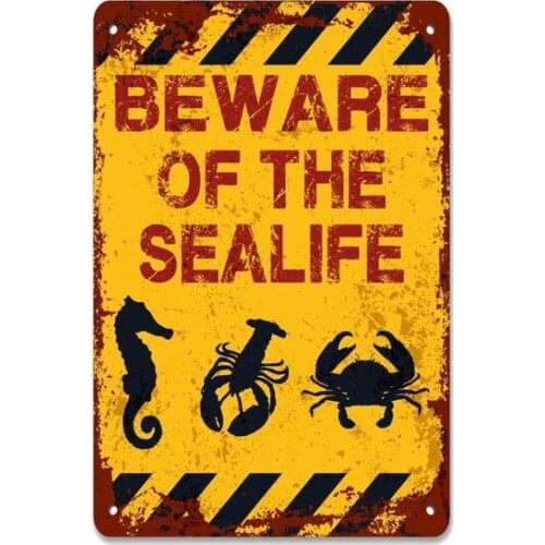 Beware of the Sealife Caution Sign Vintage Retro Tin Sign Metal Sign Decor for Garage Home Bar Pub Store Shop