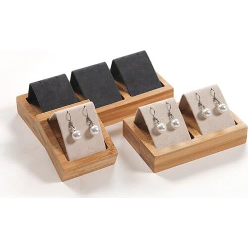 High Quality Bamboo Imitation suede Fabric Jewelry Earring Display Stand Ear Stud Holder Rack Storage Case