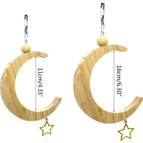 Parrot Swing Perch Stand Toy Moon Shape Hanging Hammock Bell Pet Cage Bird Wooden Training Claw Feet Grinding Stick Chew