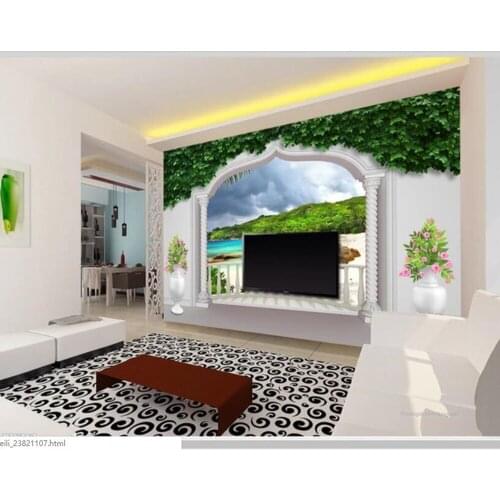Papel de parede Roman column arch island landscape 3D wallpaper mural,living room tv wall bedroom kitchen wall papers home decor