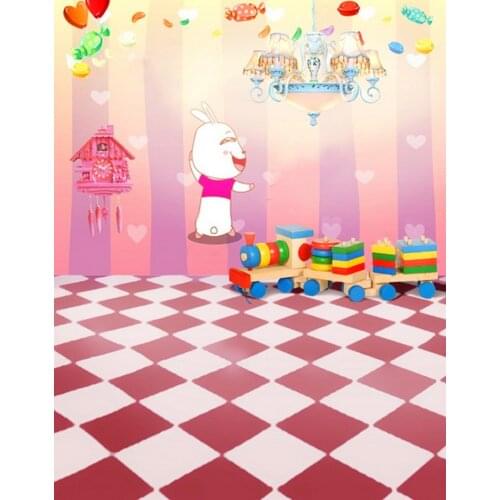Pink Room Cartoon Rabbit Train for Children Photography Backdrops Photo Props Studio Background 5x7ft