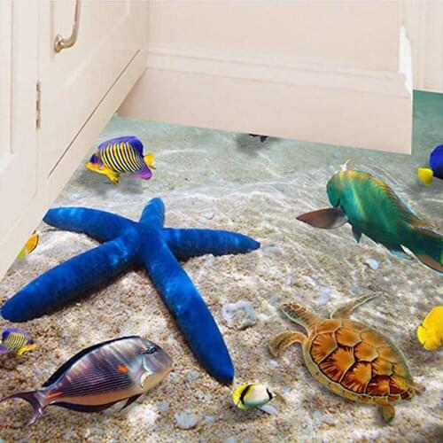 Removable Beach Sea 3D Wall Sticker, 60x90cm,Waterproof Starfish Floor Stickers Wall Decals for Kids Room Decor-30